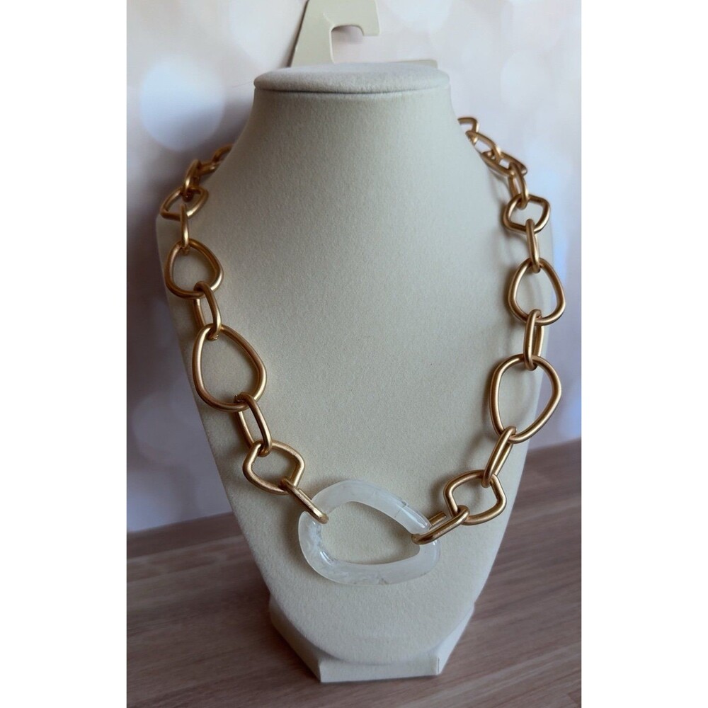 A New Day Chunky Gold Chain Marbled Stone Necklace | NWT